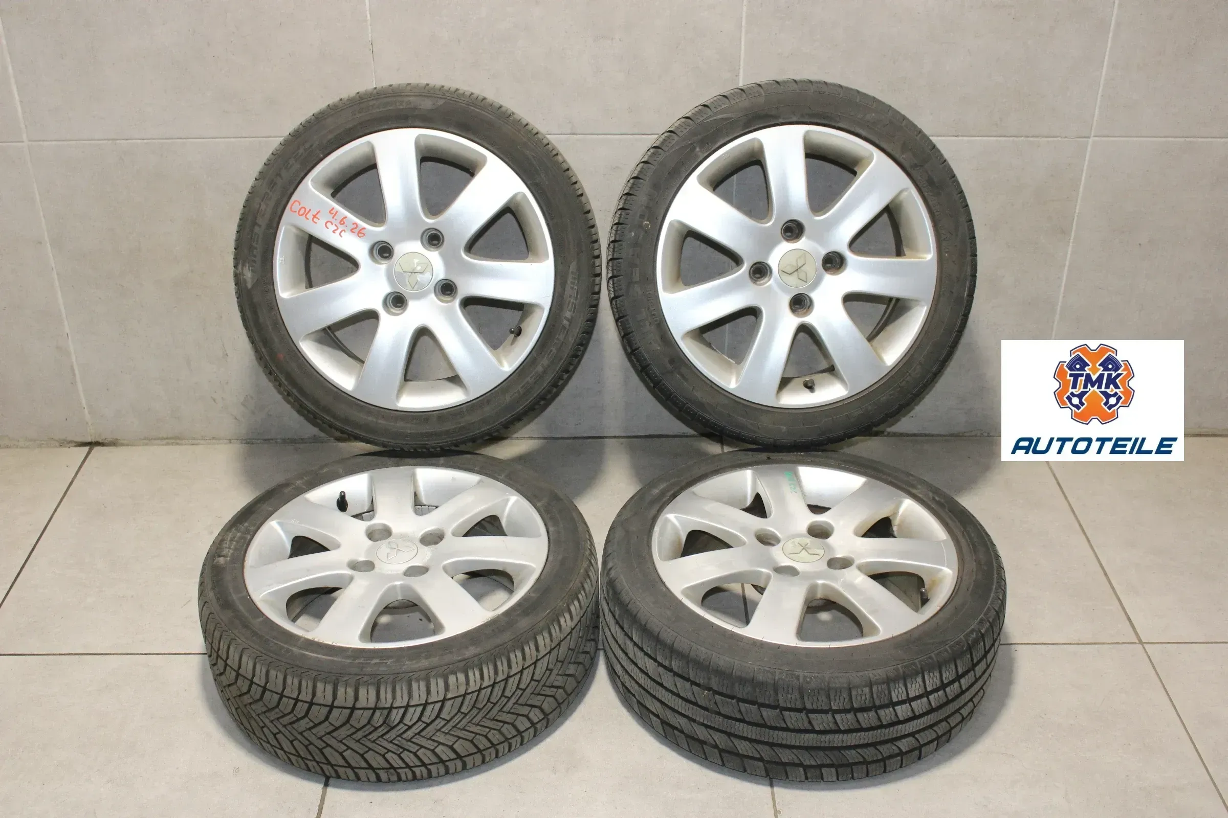 Mitsubishi Colt CZC Alufelgen Felgen Allwetterreifen Reifen 205 45 R16 16 Zoll ET46 4 Loch - Bild 1