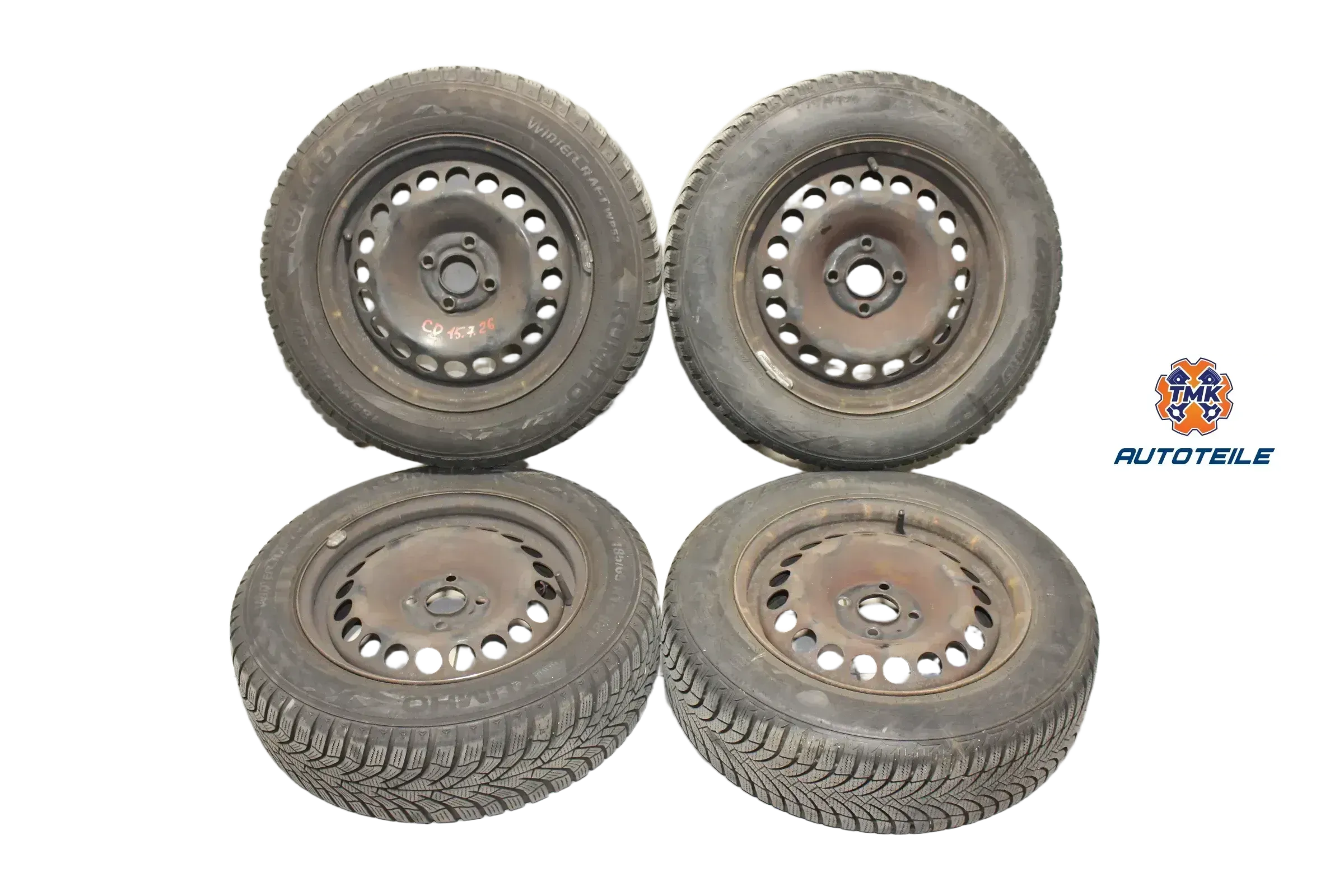 Opel Corsa D Felgen Stahlfelgen Winterreifen 185 65 R15 ET 39 4 Loch - Bild 1